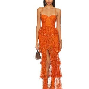 Orange Lace Tiered Dress